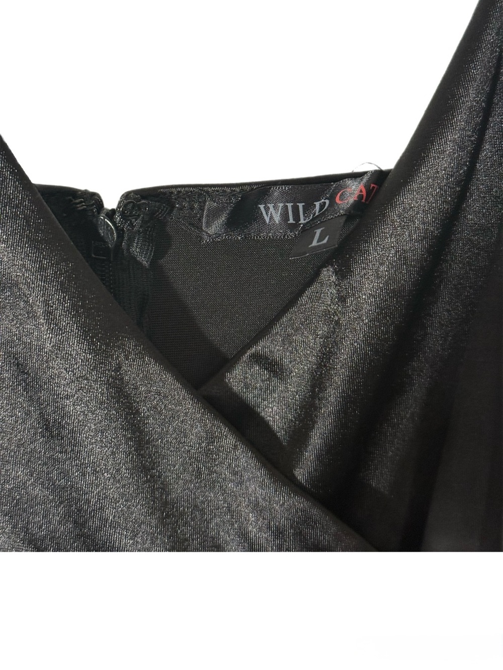 Satin Black Mini Slip Dress with Draped V-Neck - Picture 3 of 4